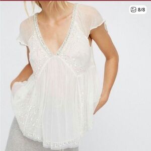 Free People Ivory Beaded V-Neck Women’s Top. Never worn